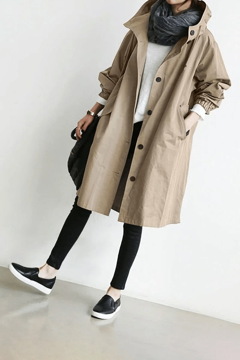 Draped Hooded Heritage Coat - Khaki
