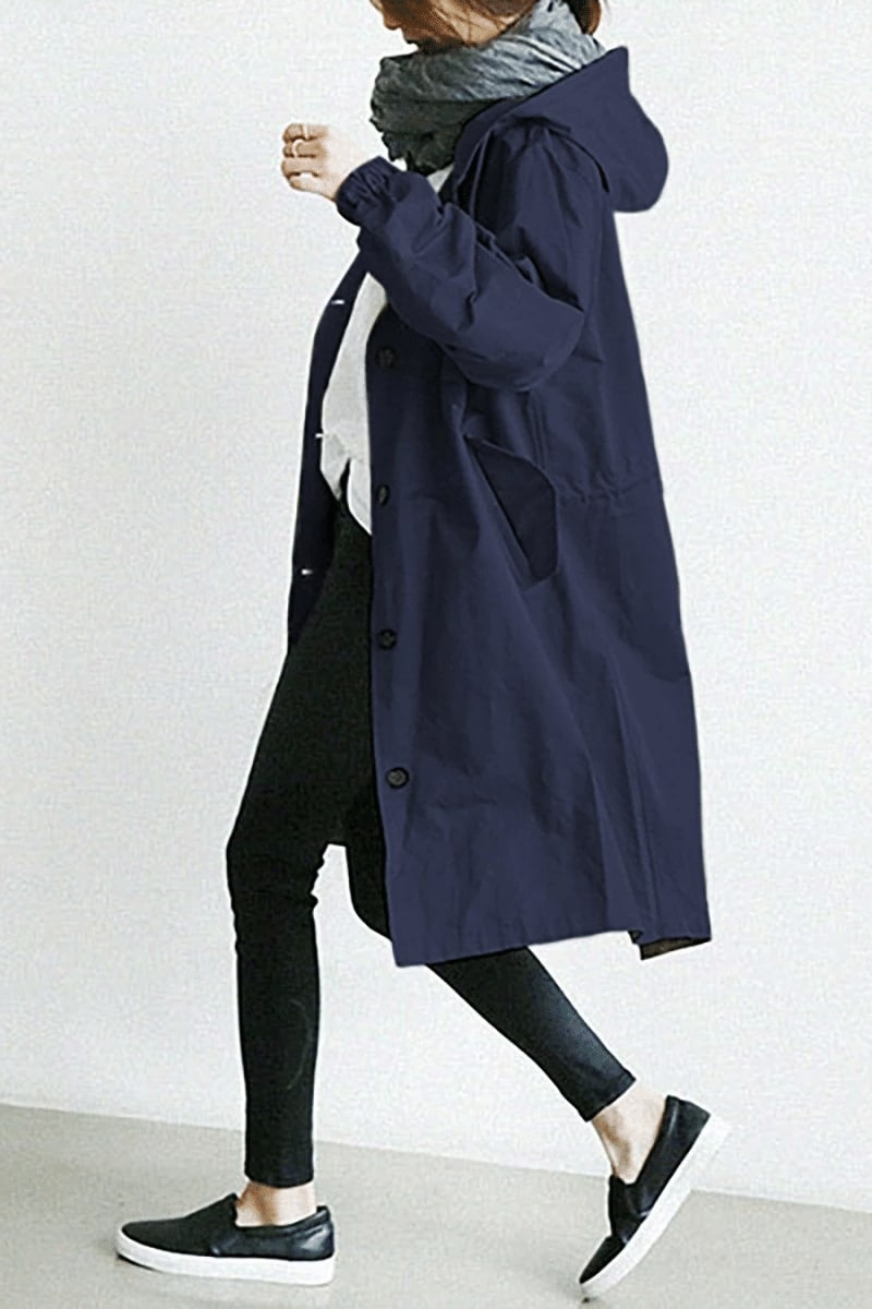 Draped Hooded Heritage Coat - Navy Blue