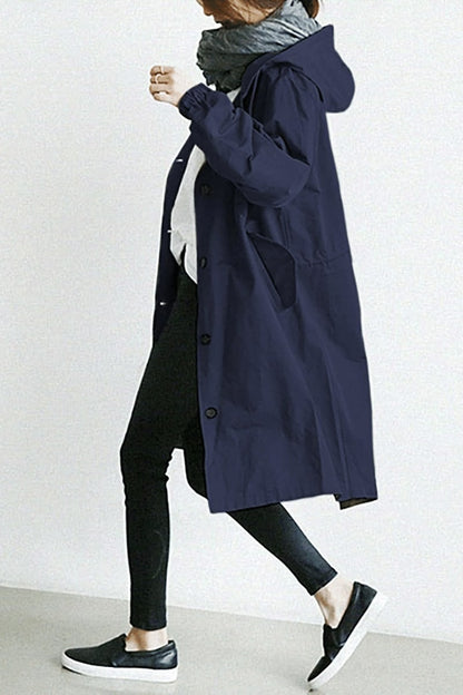 Draped Hooded Heritage Coat - Navy Blue