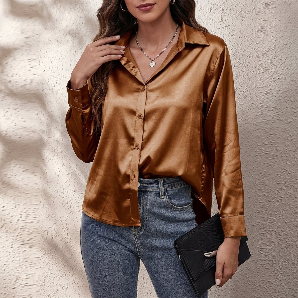 Elvina Silk Shirt - Brown