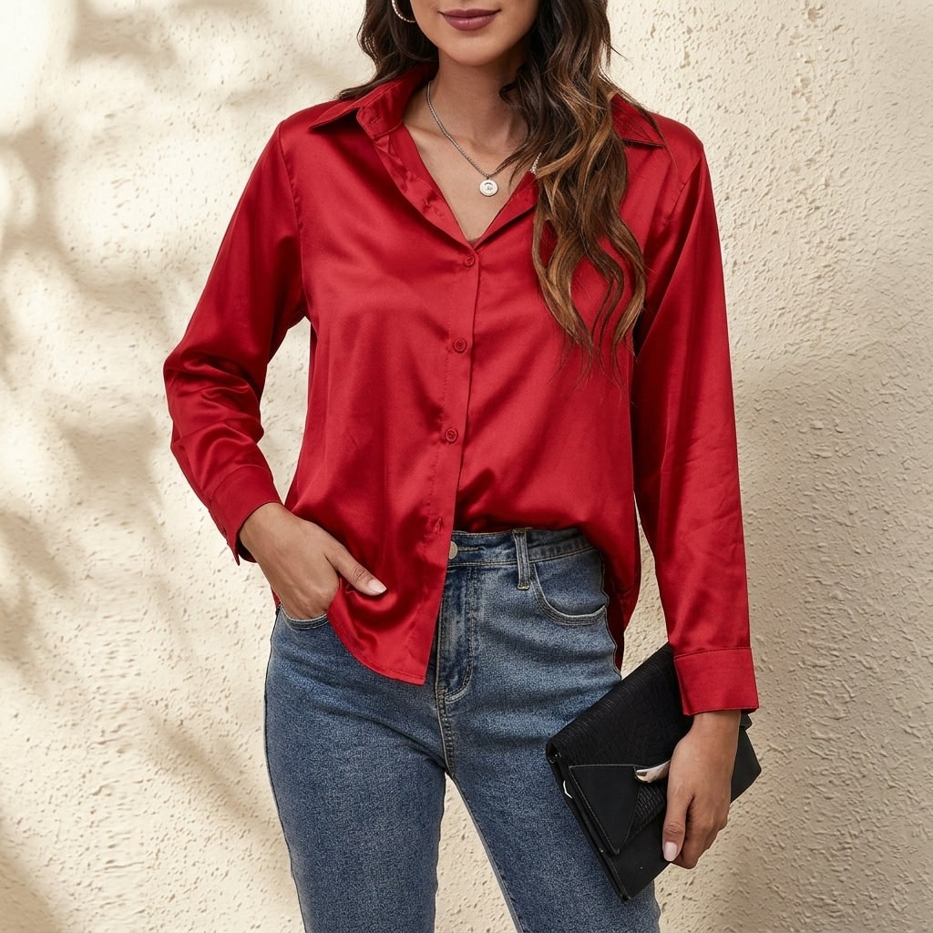 Elvina Silk Shirt - Red