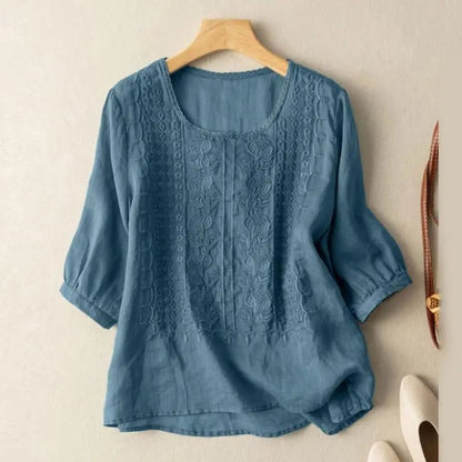– Embroidered Relaxed Blouse for Women - Blue