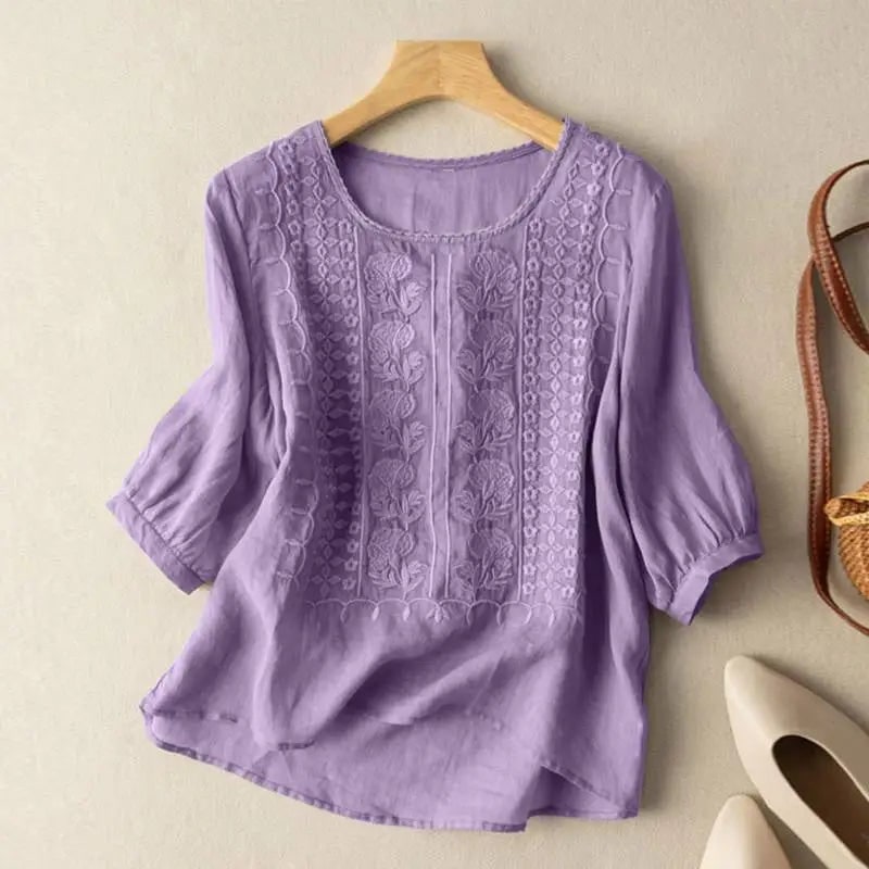 – Embroidered Relaxed Blouse for Women - Purple