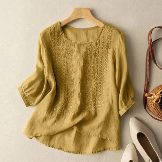 – Embroidered Relaxed Blouse for Women - Yellow