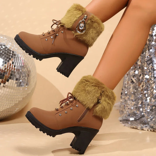 Faux Fur Boots for Women - Brown