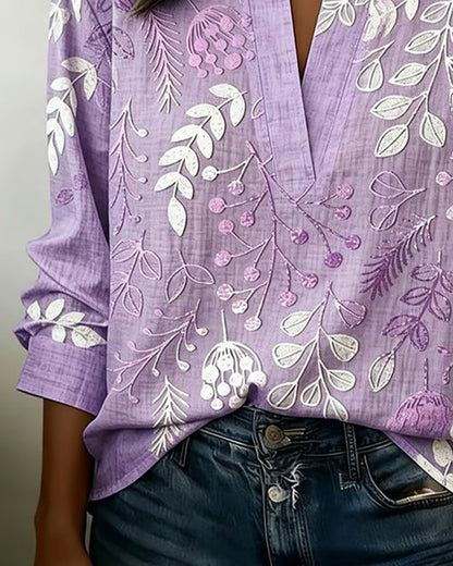 Floral High-Collar Blouse