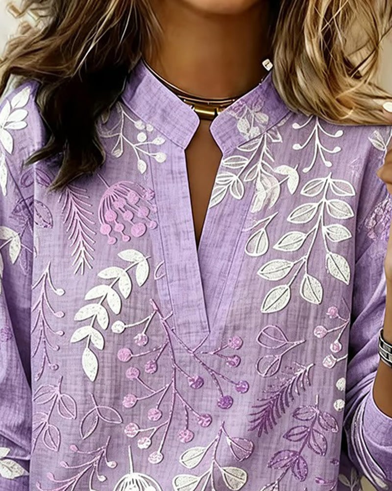 Floral High-Collar Blouse