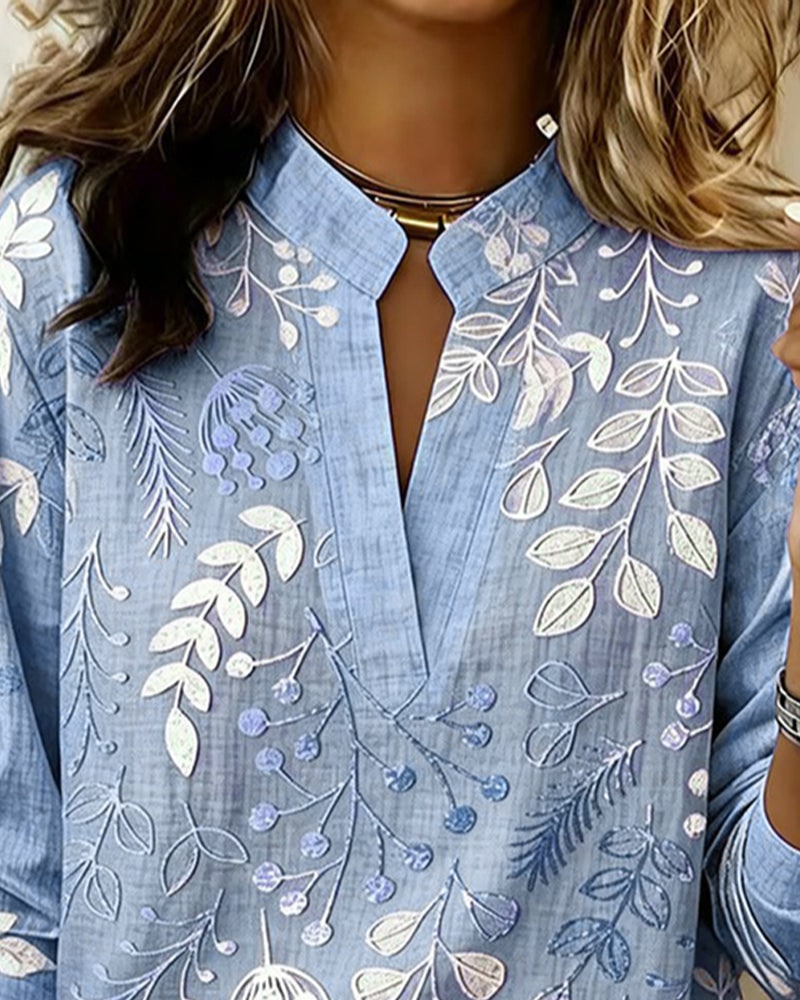 Floral High-Collar Blouse
