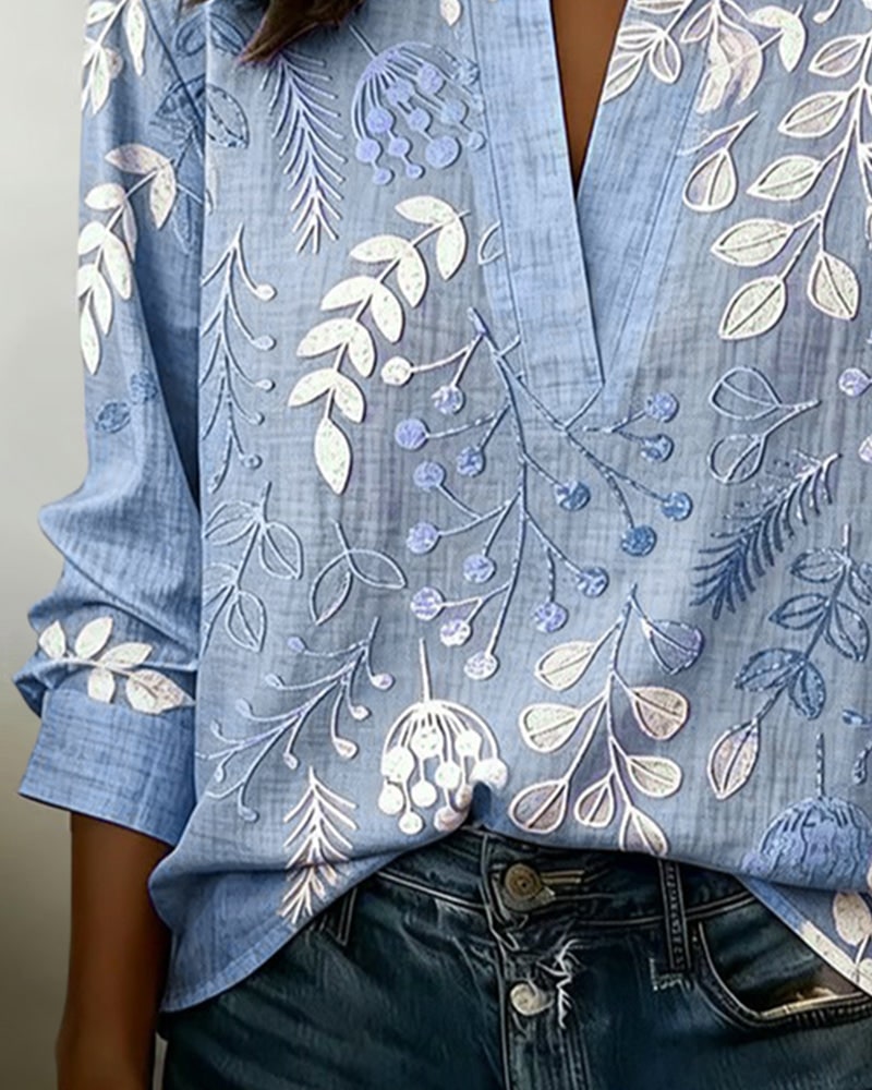 Floral High-Collar Blouse