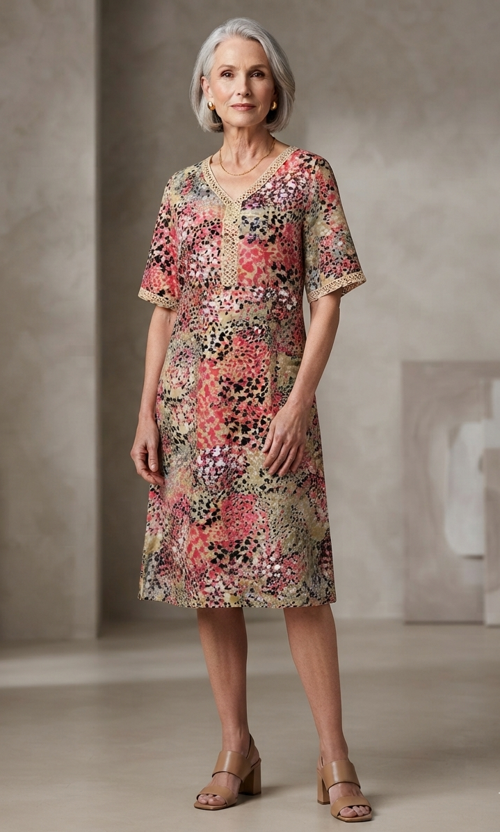Floral Midi Dress - Sandy Beige