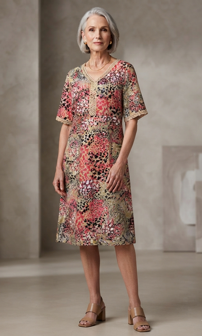 Floral Midi Dress - Sandy Beige
