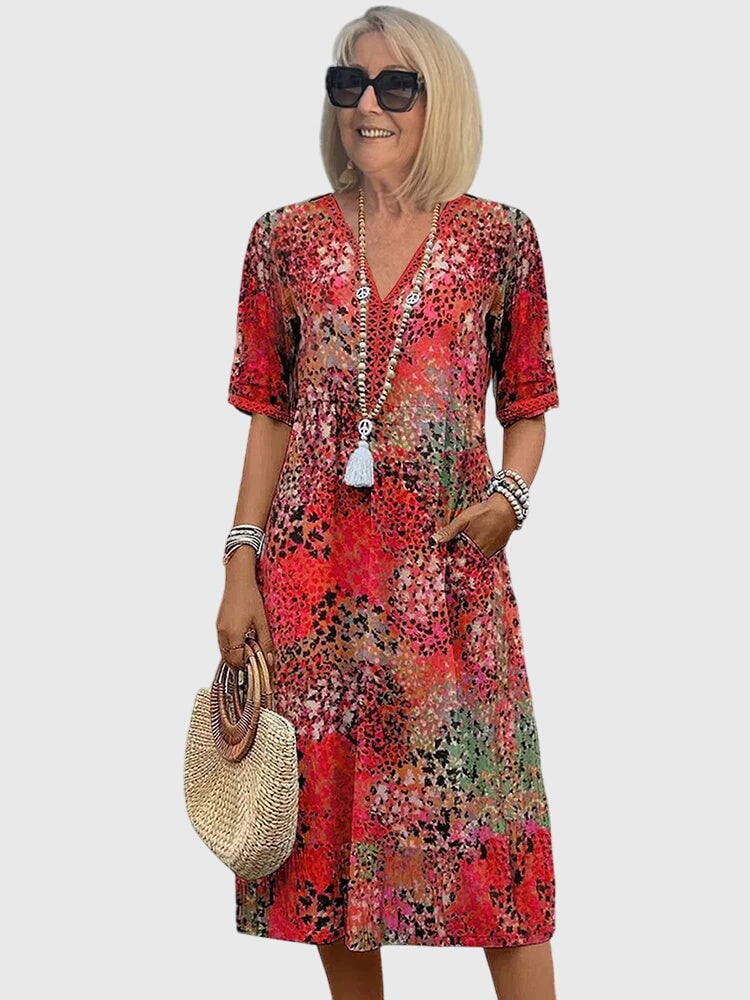 Floral Midi Dress - Scarlet Red