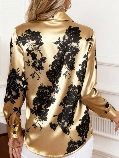 Floral Silk-Blend Button-Front Blouse for Women