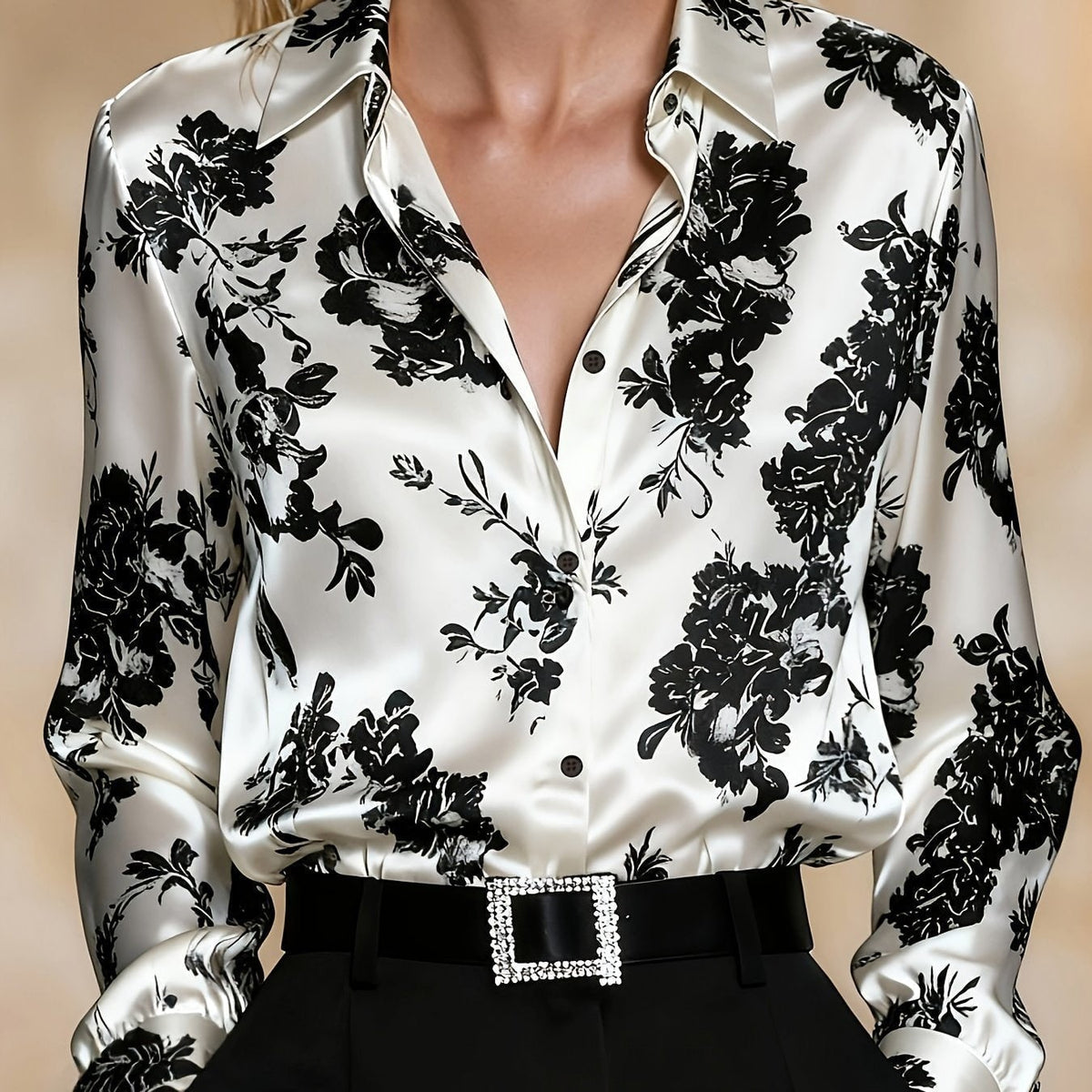 Floral Silk-Blend Button-Front Blouse for Women
