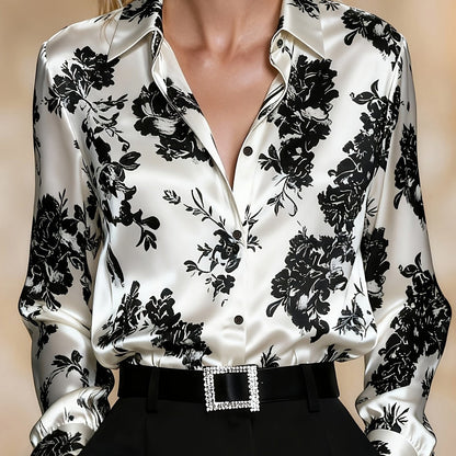 Floral Silk-Blend Button-Front Blouse for Women
