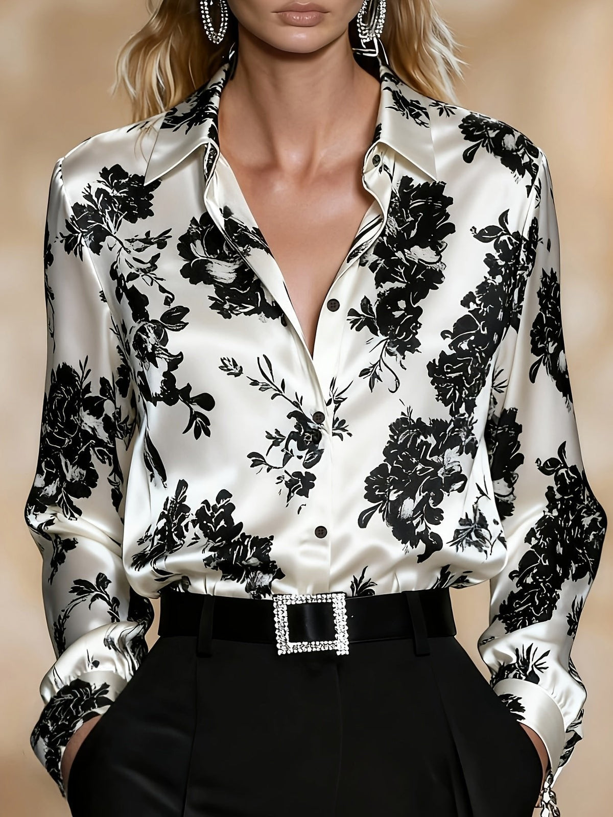 Floral Silk-Blend Button-Front Blouse for Women - White