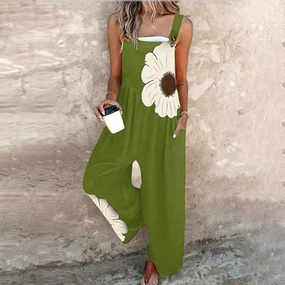 Floral Wide Leg Jumpsuit for Women - Green