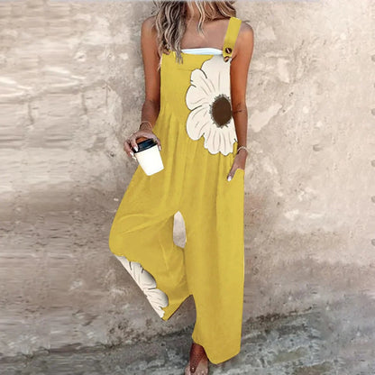 Floral Wide Leg Jumpsuit for Women - Yellow