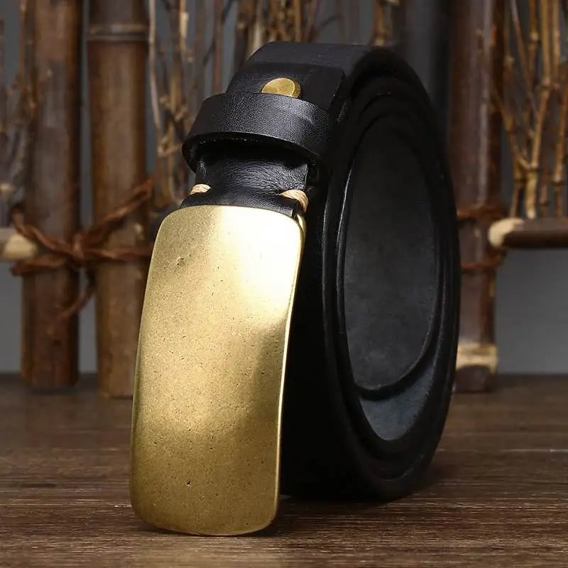 Forged Brass Buckle Leather Belt for Men - Black