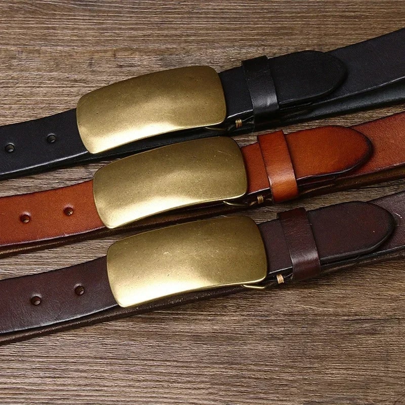 Forged Brass Buckle Leather Belt for Men
