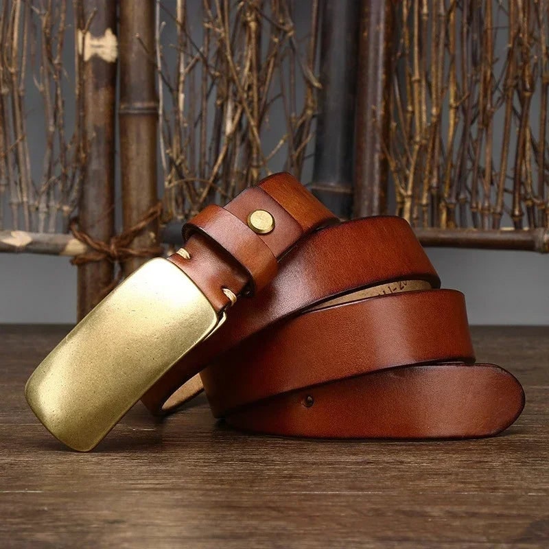Forged Brass Buckle Leather Belt for Men