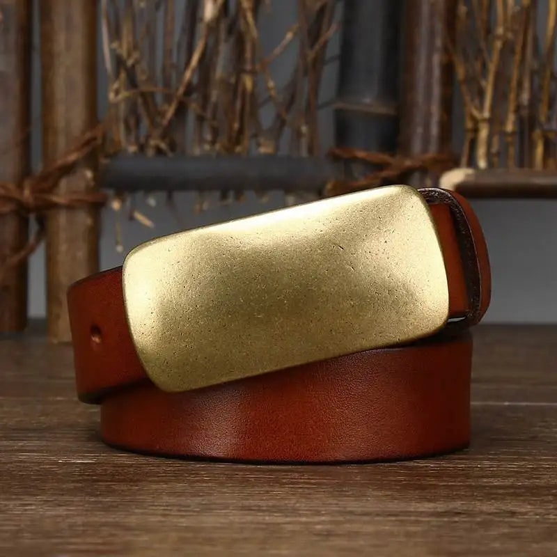 Forged Brass Buckle Leather Belt for Men