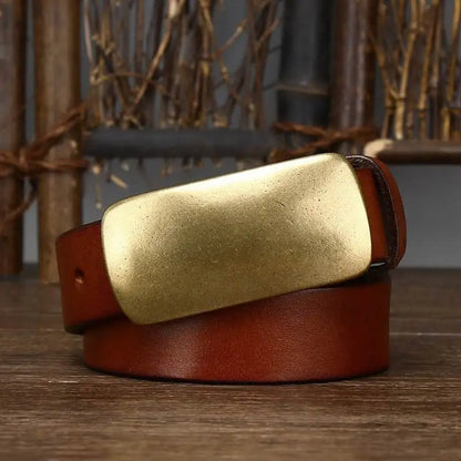 Forged Brass Buckle Leather Belt for Men