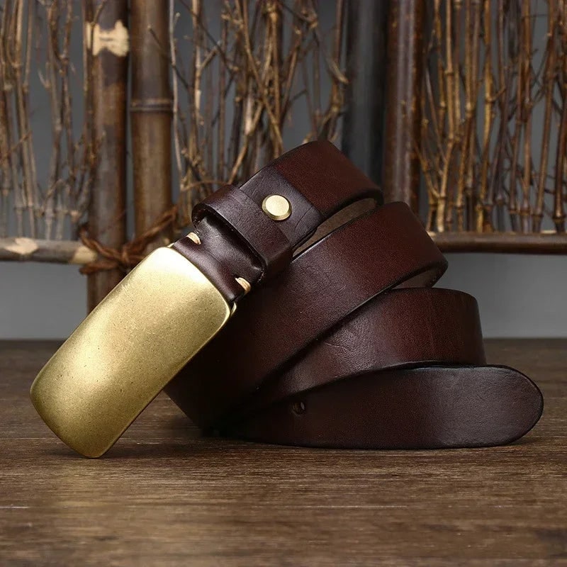 Forged Brass Buckle Leather Belt for Men
