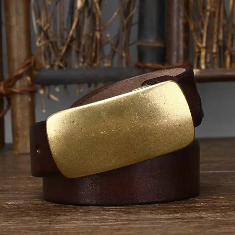 Forged Brass Buckle Leather Belt for Men