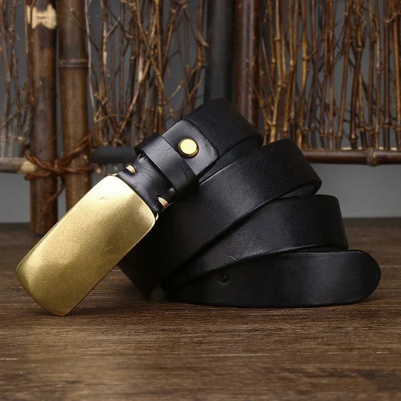 Forged Brass Buckle Leather Belt for Men