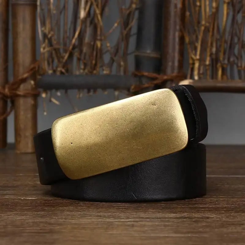 Forged Brass Buckle Leather Belt for Men