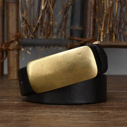 Forged Brass Buckle Leather Belt for Men