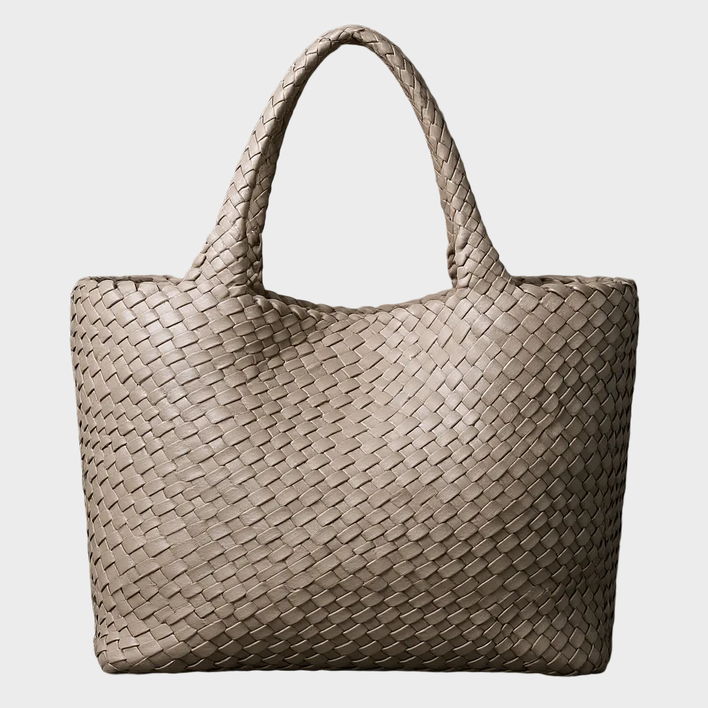 Handwoven Leather Tote - Beige