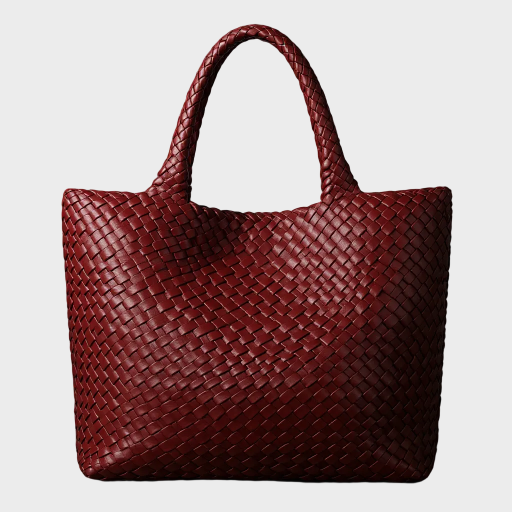 Handwoven Leather Tote - Cabernet