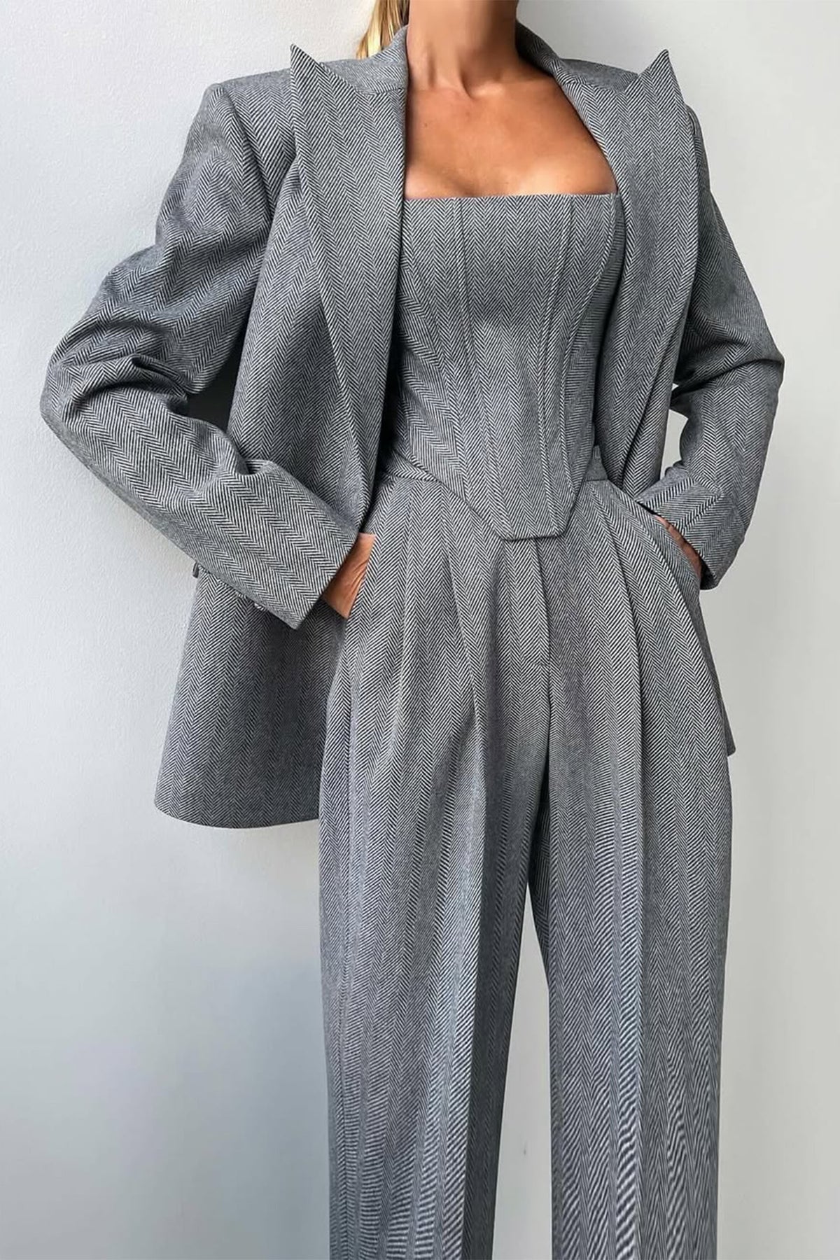 Herringbone Three-Piece Suit Set for Women