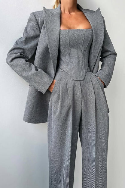 Herringbone Three-Piece Suit Set for Women
