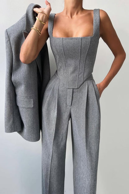 Herringbone Three-Piece Suit Set for Women