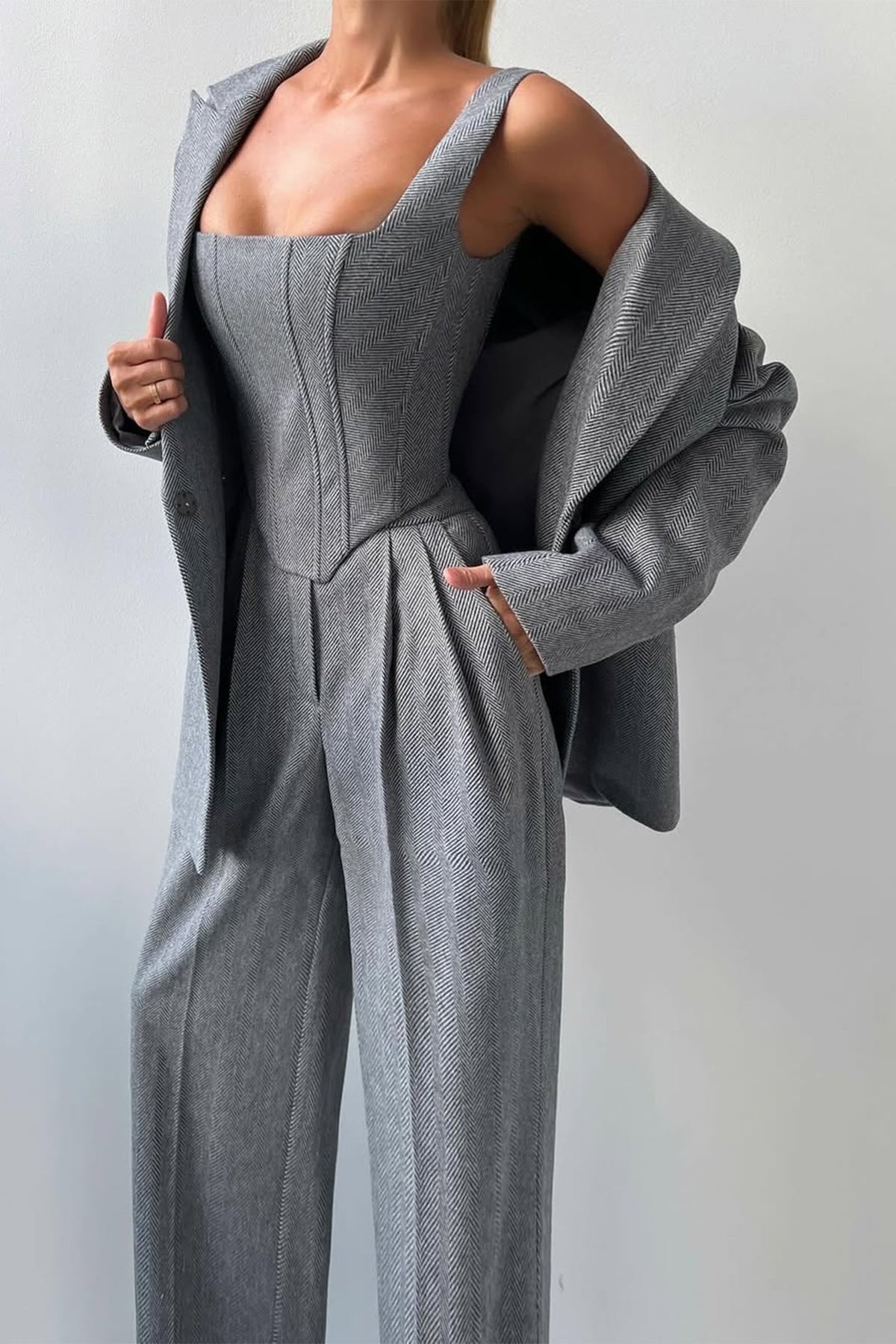 Herringbone Three-Piece Suit Set for Women