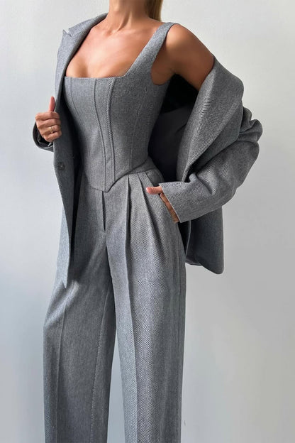 Herringbone Three-Piece Suit Set for Women