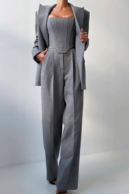 Herringbone Three-Piece Suit Set for Women