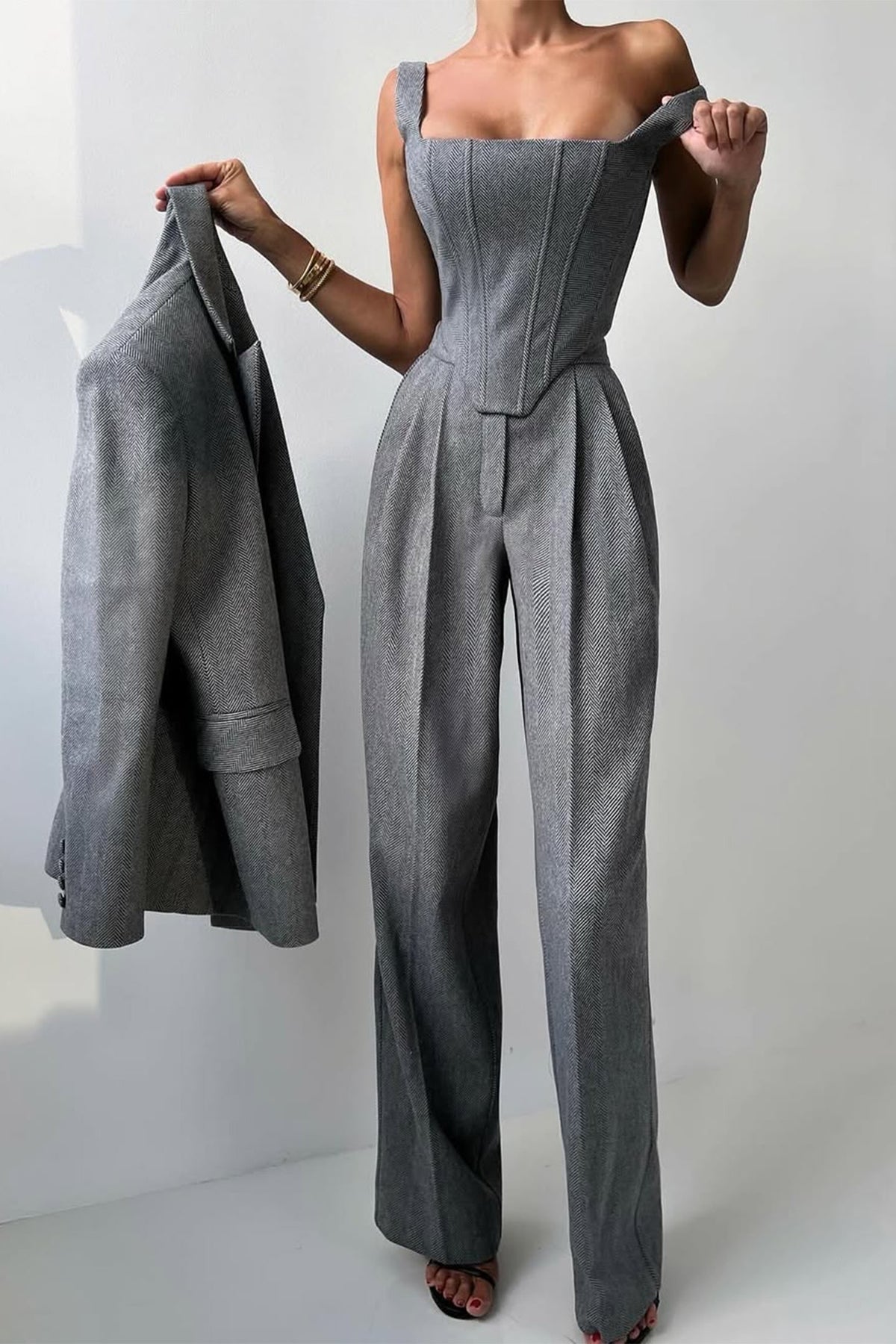 Herringbone Three-Piece Suit Set for Women