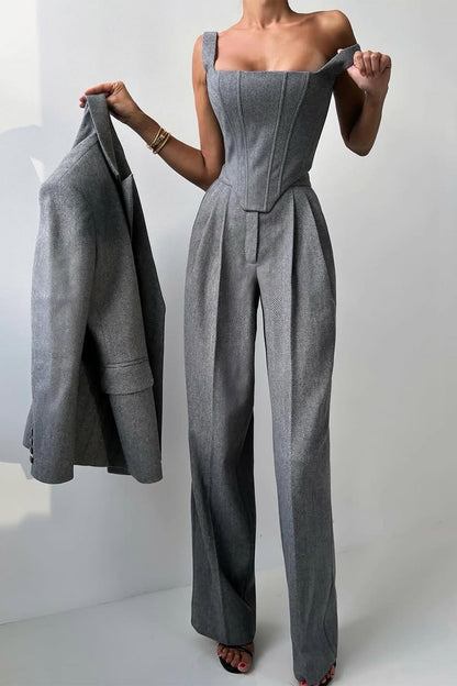 Herringbone Three-Piece Suit Set for Women