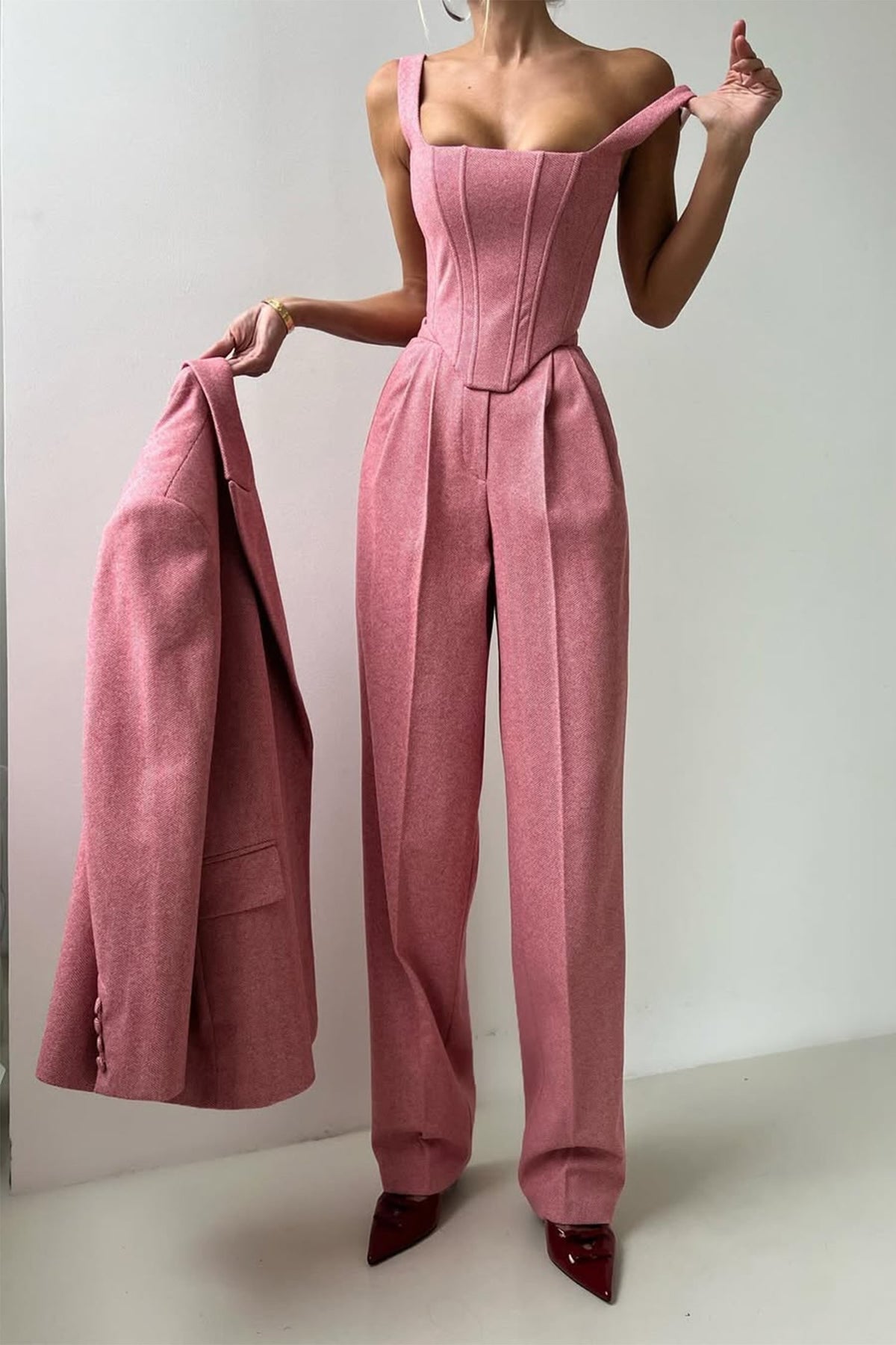 Herringbone Three-Piece Suit Set for Women