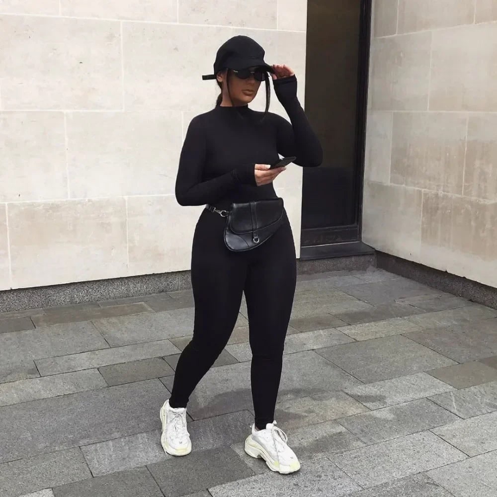 High Neck Long Sleeve Slim Leg Jumpsuit for Women