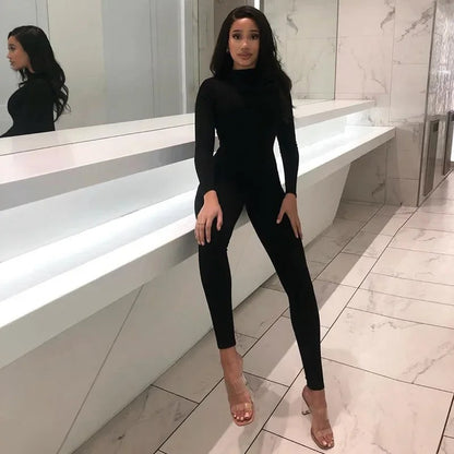 High Neck Long Sleeve Slim Leg Jumpsuit for Women