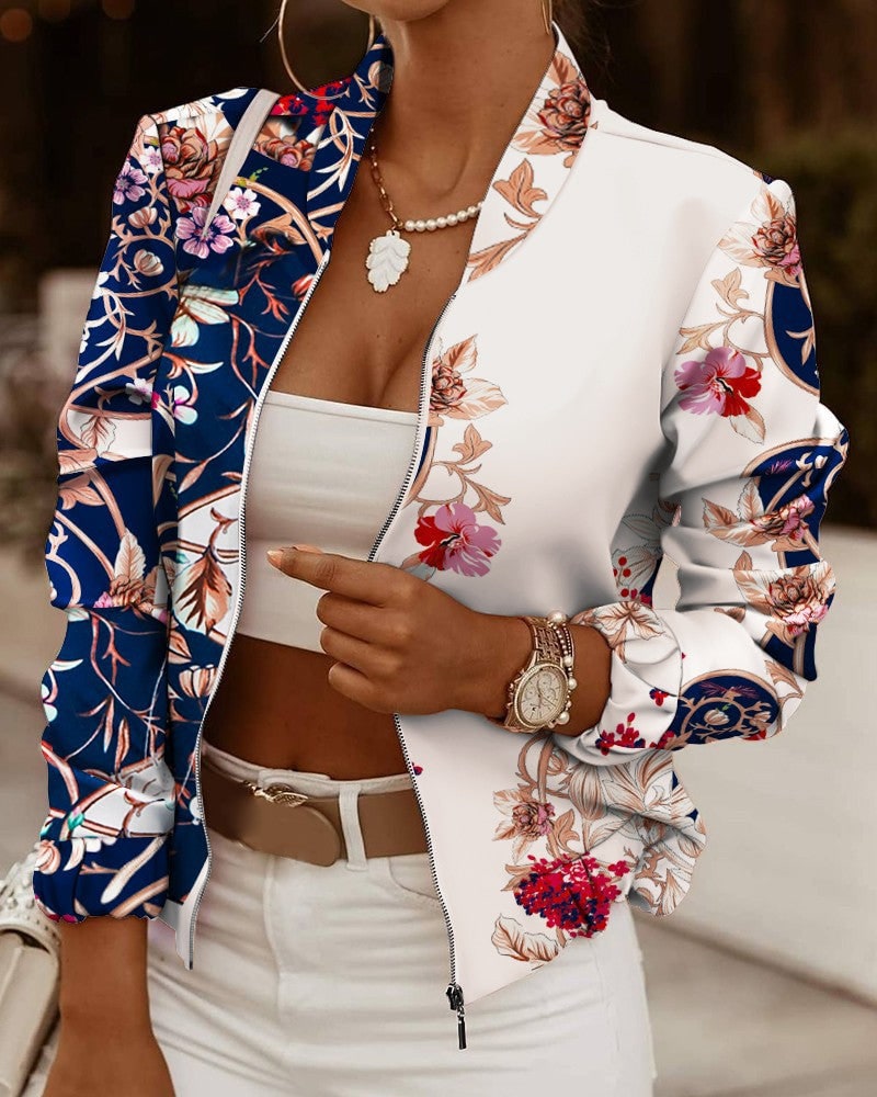 High-Neck Oversized Bomber Jacket for Women - Blue