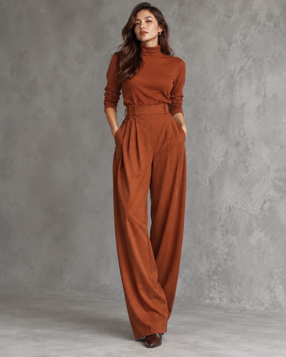 High-Neck Wide Leg Jumpsuit Set for Women - Brown