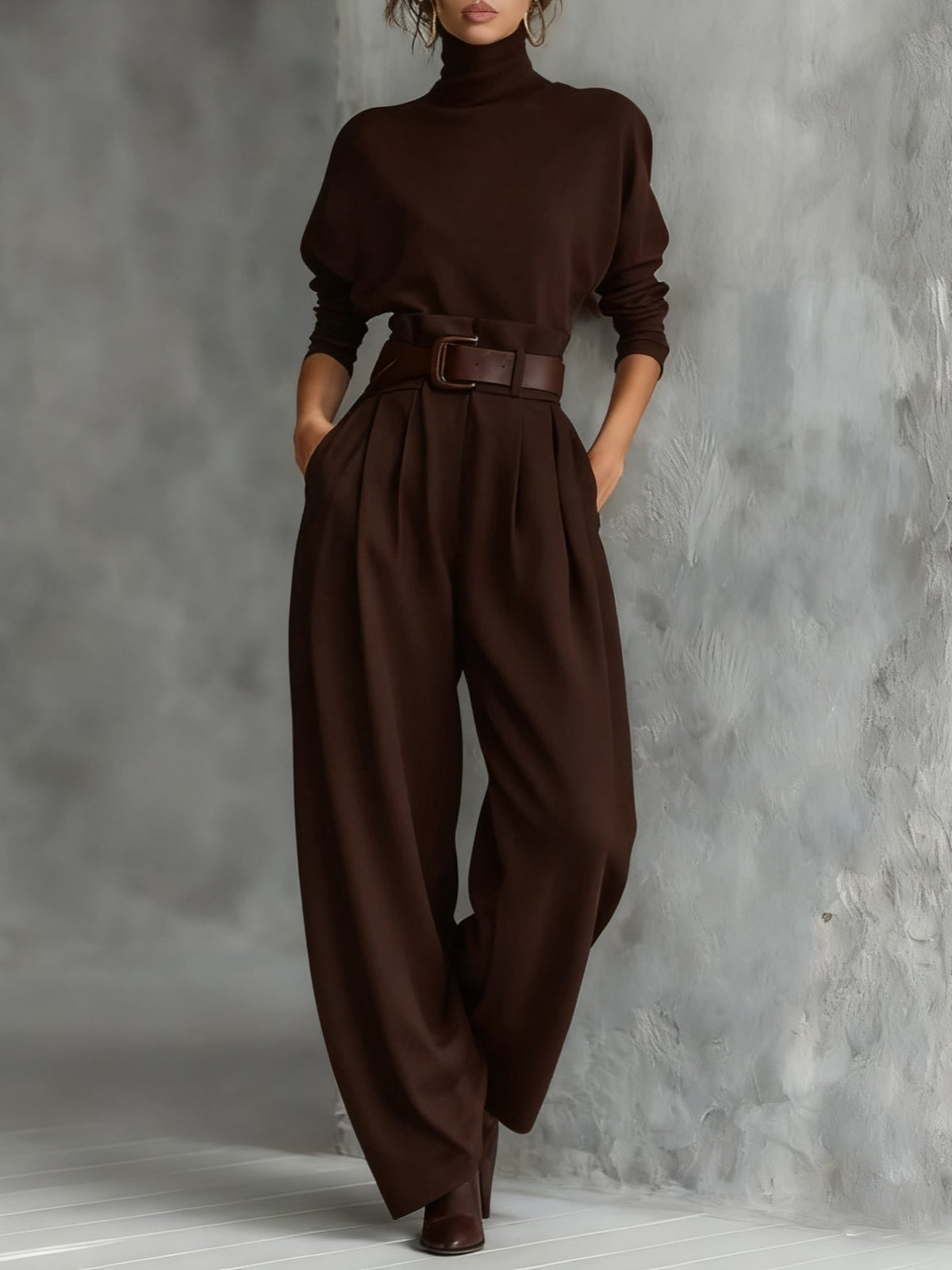 High-Neck Wide Leg Jumpsuit Set for Women