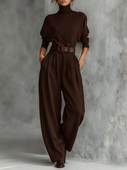 High-Neck Wide Leg Jumpsuit Set for Women