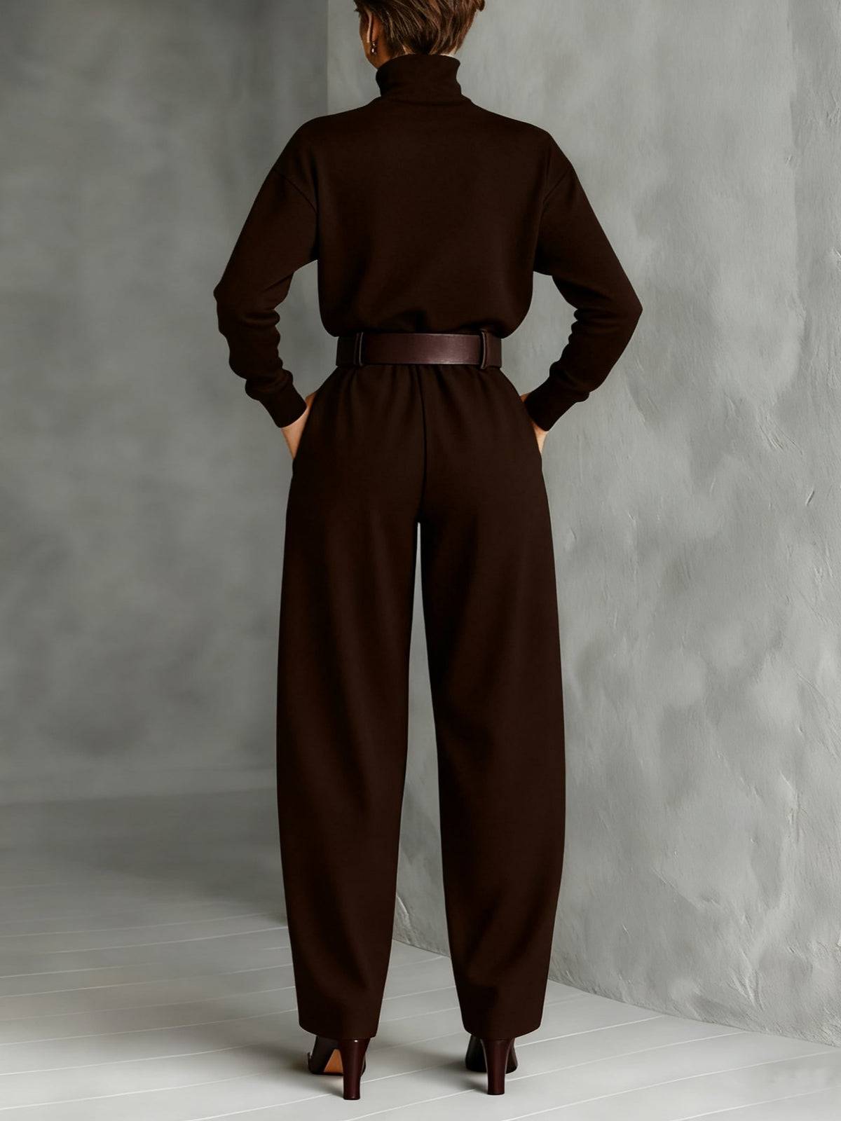 High-Neck Wide Leg Jumpsuit Set for Women
